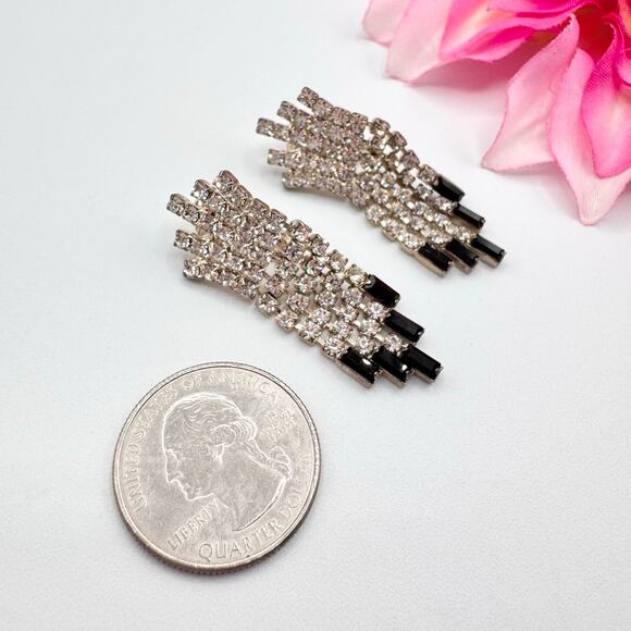 Vintage Art Deco Style Rhinestone Fringe Chandelier Clip On Earrings Regency - Picture 9 of 12